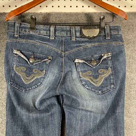 ReRock  for Express Boot Jeans Women's 8 Dark Wash Flap Pocket Distressed - Picture 11 of 13